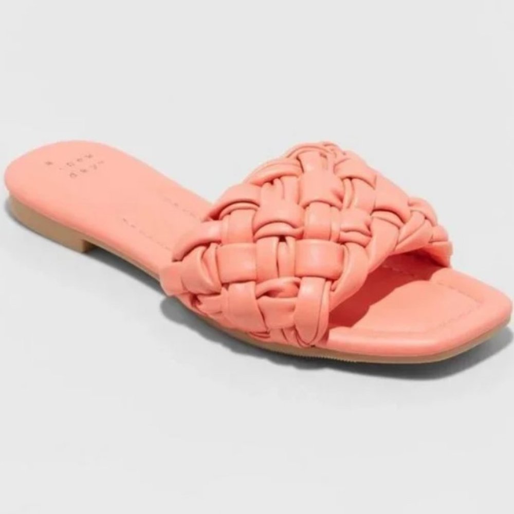 a new day Coral Pink Woven Slide Sandals